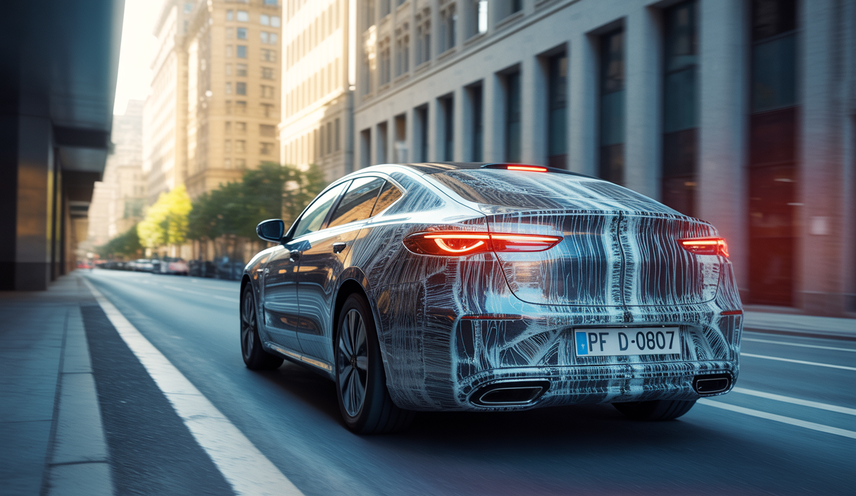 Voiture premium protégée par un film PPF auto-cicatrisant thermoréactif avec finition brillante et détails de protection avancée